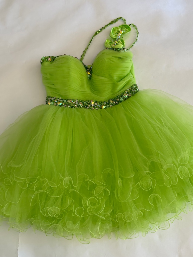 Strapless Embellished Lime Green Eye Catching Tulle Party Dress